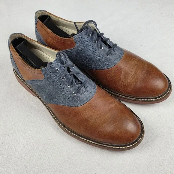 Cole Haan NikeAir Air Sole Saddle Brown Blue Leather Oxford Dress Shoes Sz 9 M - Picture 1 of 10